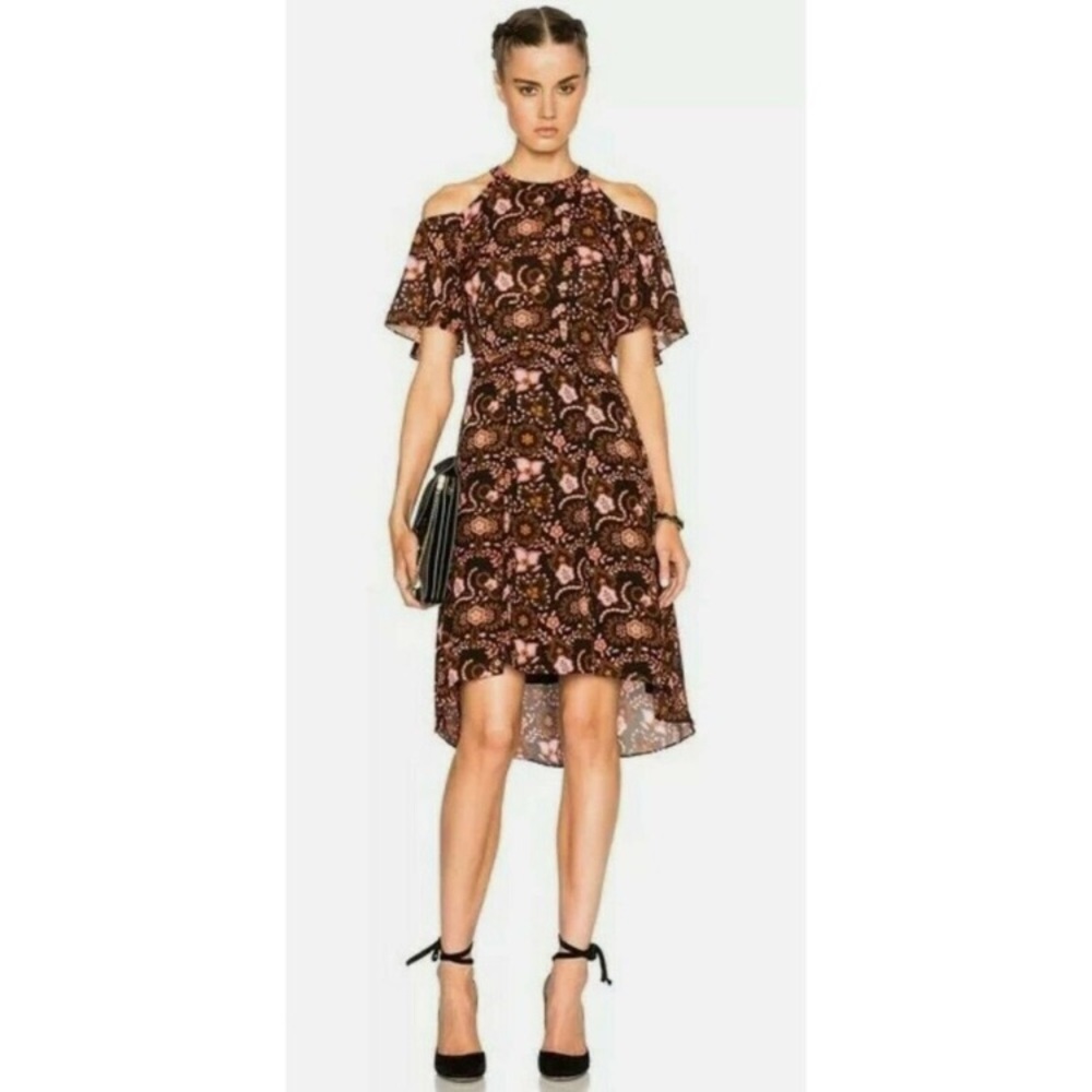 A.L.C Emile Cold Shoulder Floral Silk Dress 4